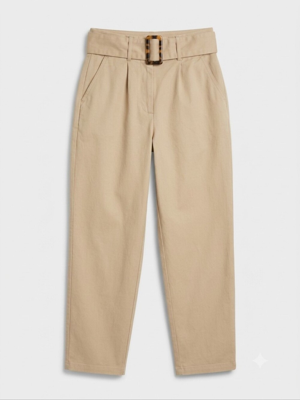 ASOS Classic Women's High Waist Beige Cotton Blend Chino Pants w/ Buckle Belt